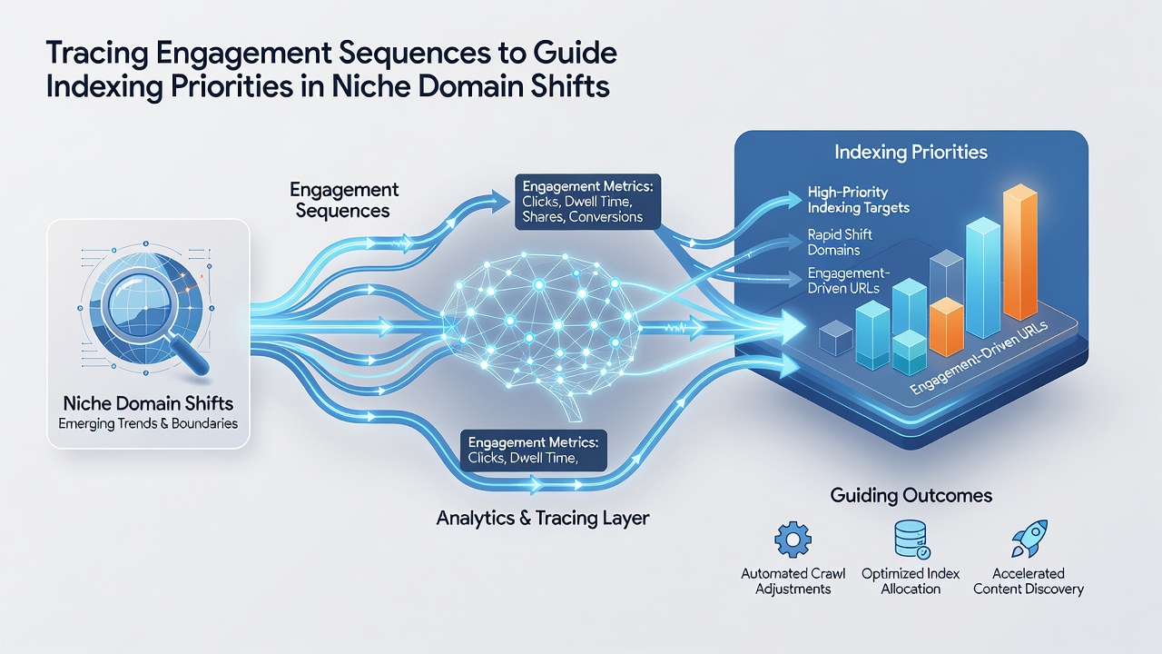Flowchart illustrating engagement sequence analysis tools and their impact on crawl budget allocation during niche domain transitions